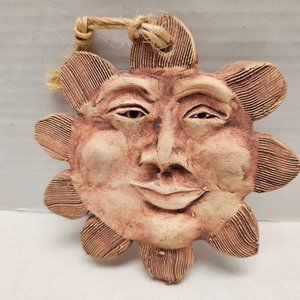 Jacque Ceramic Pottery Folk Art Hand Made Face Moon Sun Decor Wall Signed Artist